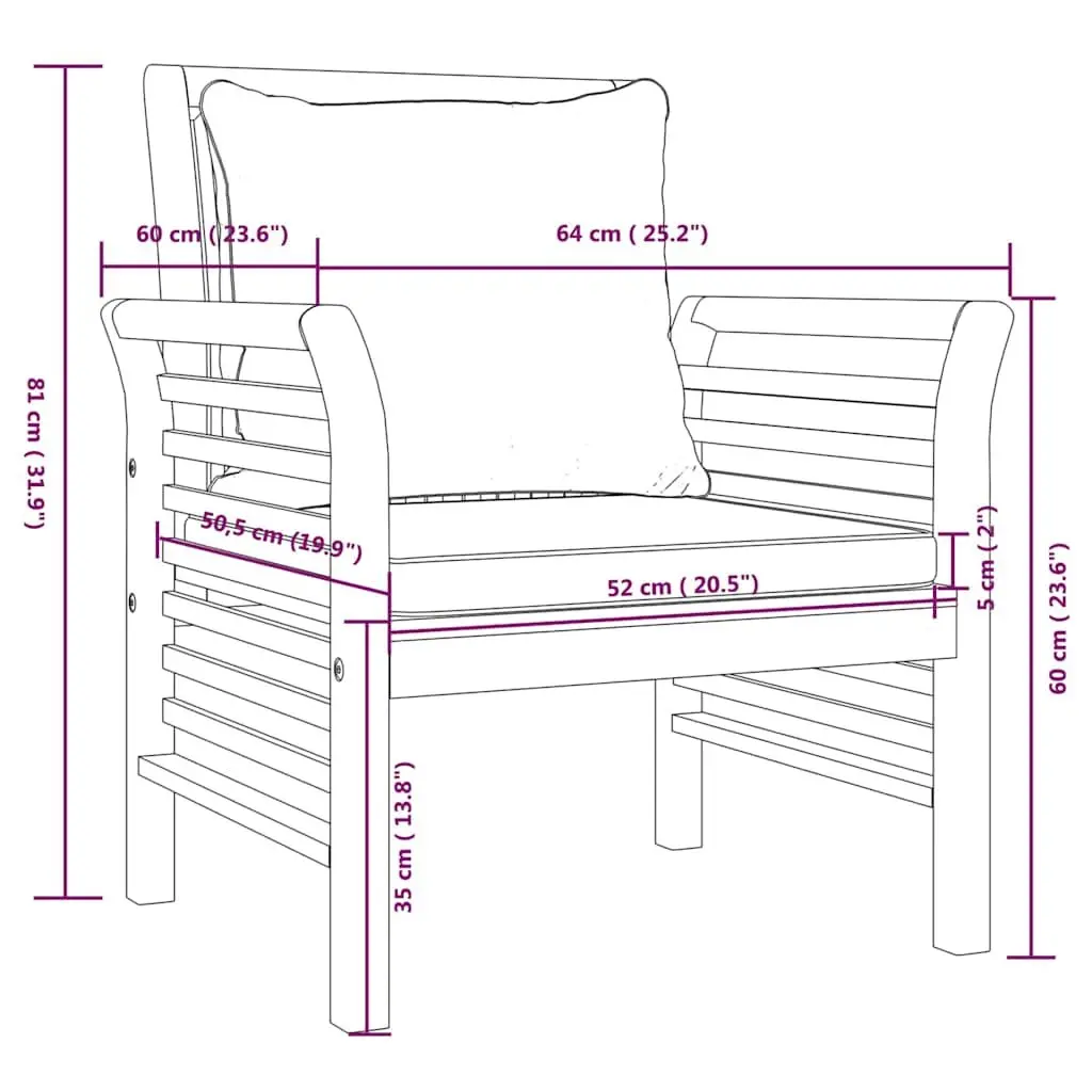 Brown Acacia Wood 5-Piece Garden Lounge Set with Cushions