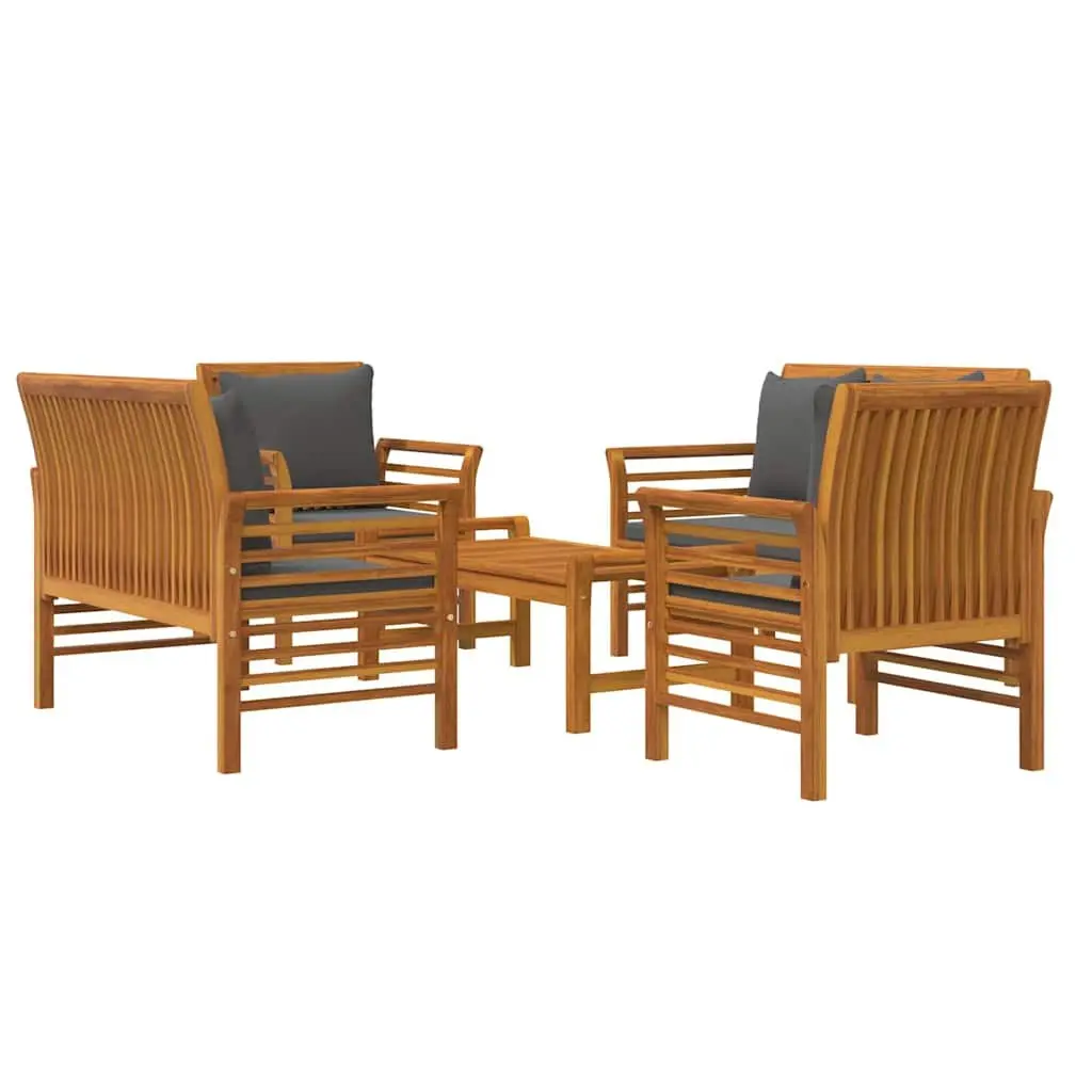 Brown Acacia Wood 5-Piece Garden Lounge Set with Cushions