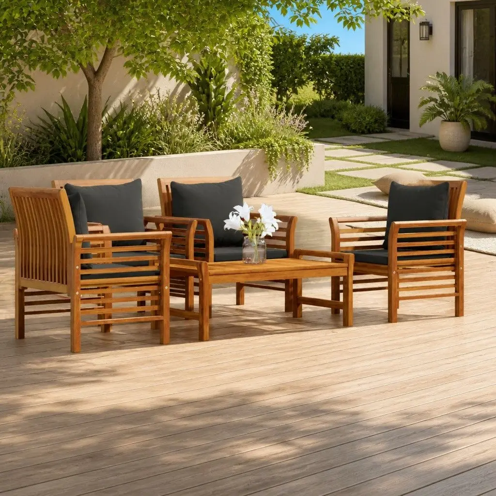5 Piece Outdoor Furniture Set in Brown Acacia Wood