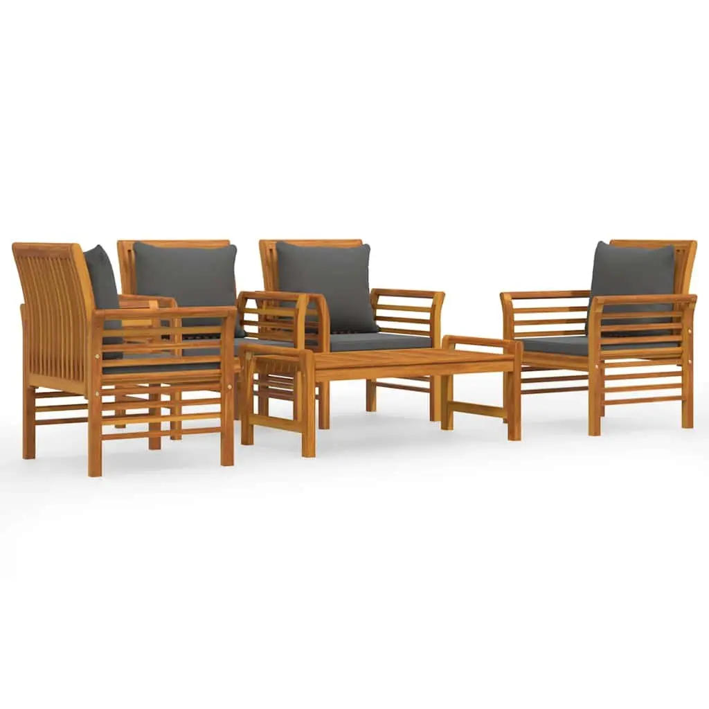 5 Piece Outdoor Furniture Set in Brown Acacia Wood