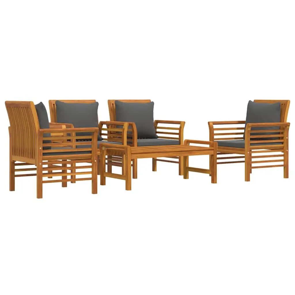5 Piece Outdoor Furniture Set in Brown Acacia Wood