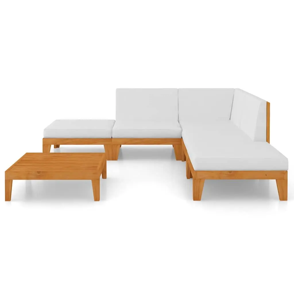 Garden Lounge Set Solid Acacia Wood 7 Piece Outdoor Furniture White with Cushions