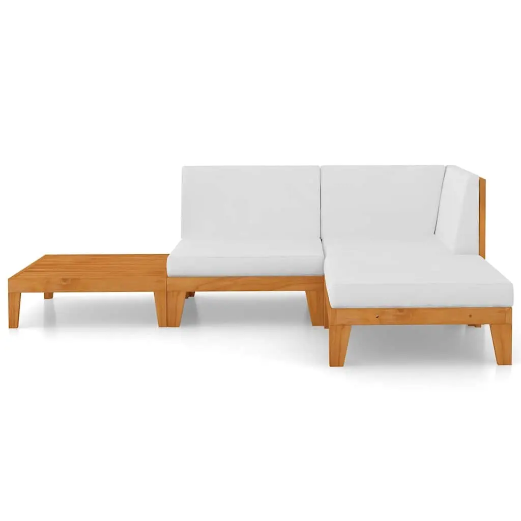 Garden Lounge Set Solid Acacia Wood 4 Piece Outdoor Furniture White with Cushions