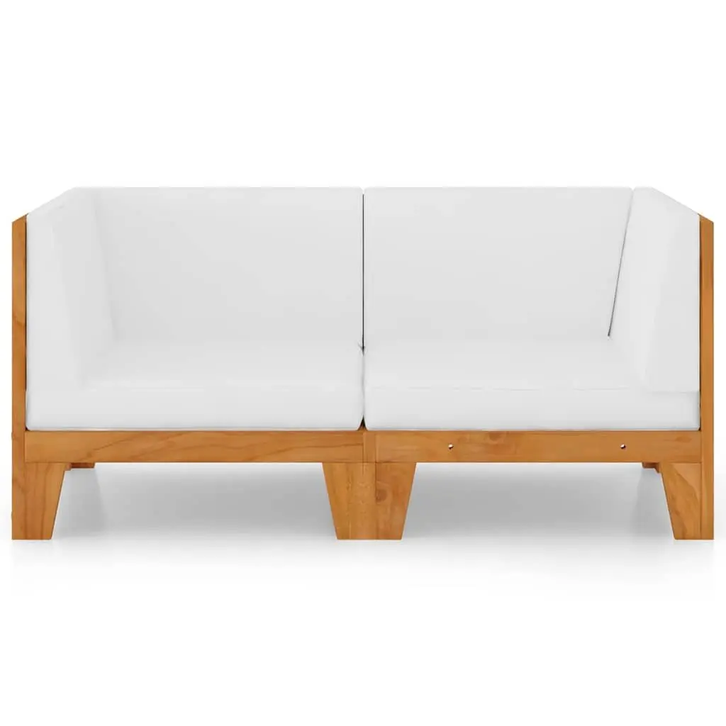 2-Seater Outdoor Sofa Solid Acacia Wood Cream Cushions Modular Garden Patio Lounge Furniture Set
