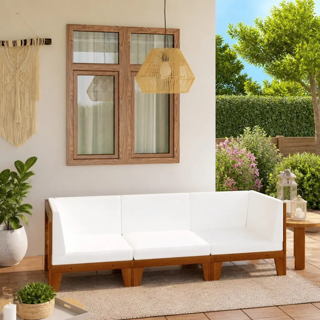 Solid Acacia Wood 3 Piece Lounge Set with Cushions
