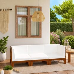 Solid Acacia Wood 3 Piece Lounge Set with Cushions