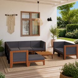 Stylish 10 Piece Garden Lounge Set with Grey Acacia Wood