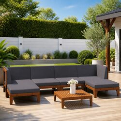 Stylish 7 Piece Grey Garden Lounge Set with Acacia Frame