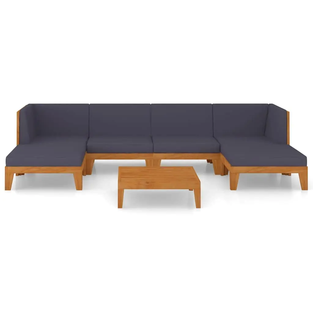 7 Piece Grey Garden Lounge Set with Acacia Frame