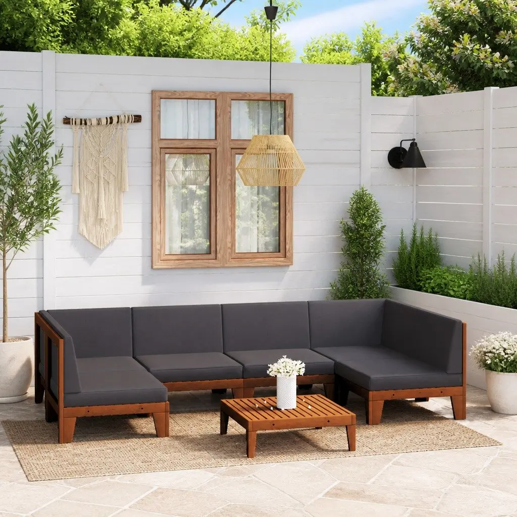 7 Piece Garden Lounge Set Acacia Wood Grey with Cushions