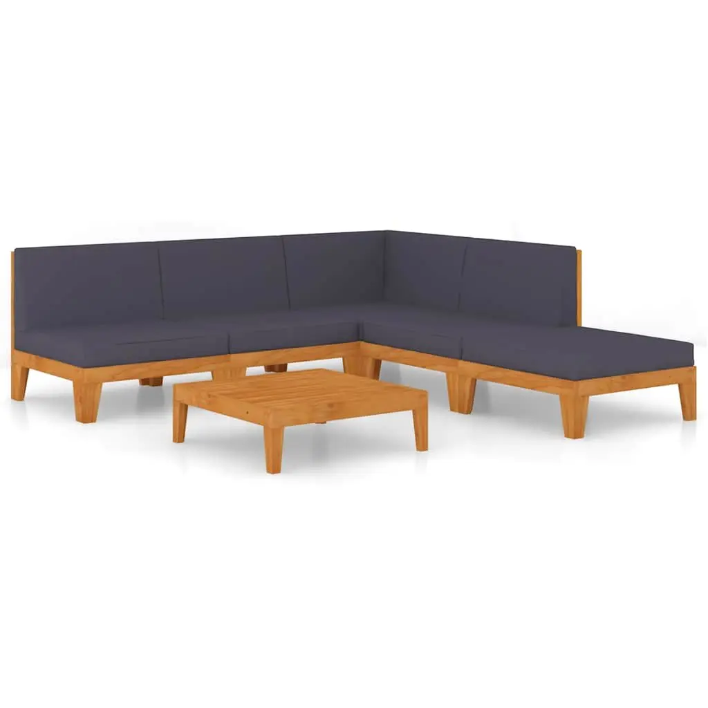 Garden Lounge Set Solid Acacia Wood 6 Piece Outdoor Furniture Grey Cushions