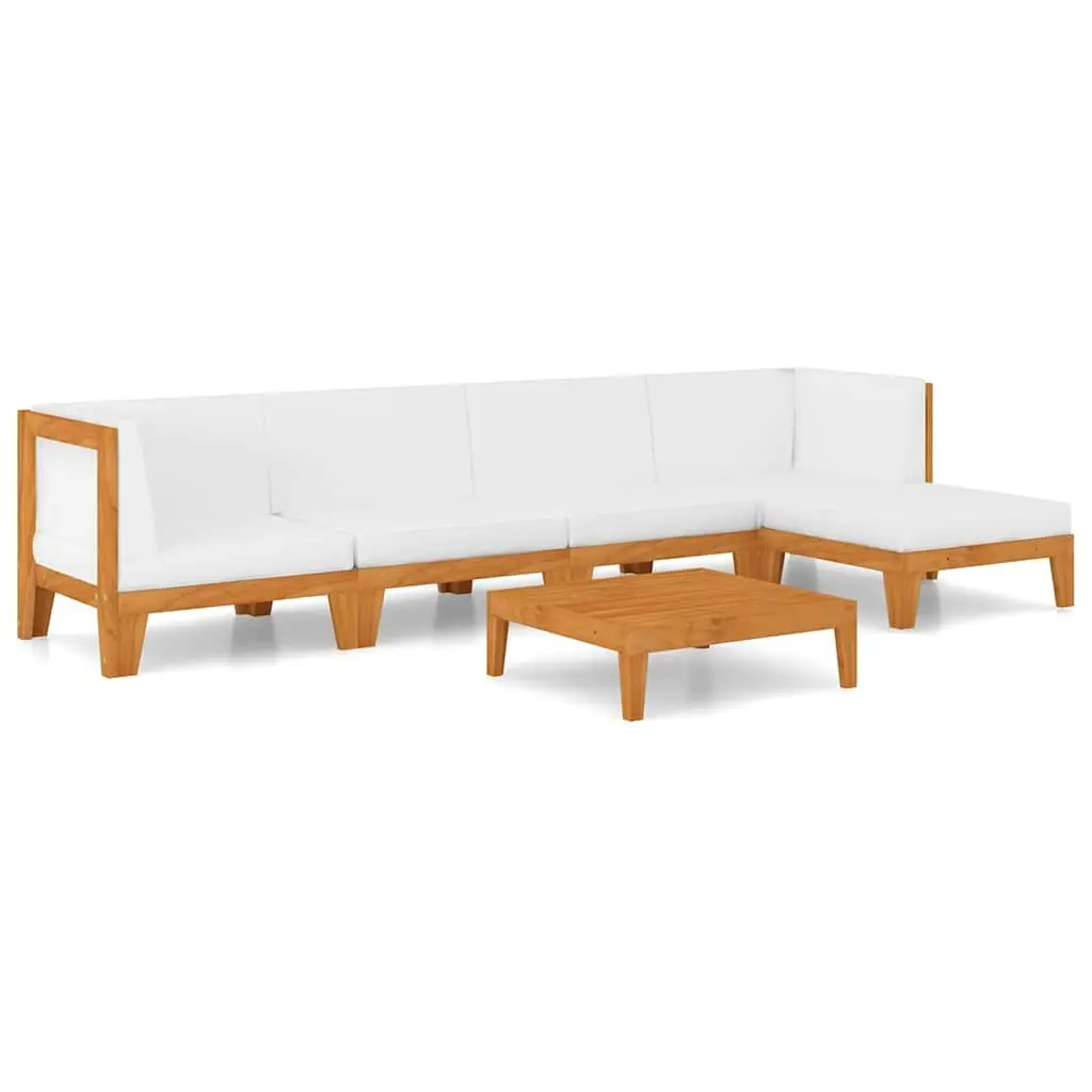 Garden Lounge Set Solid Acacia Wood 6 Piece Modular Outdoor Furniture White with Cushions