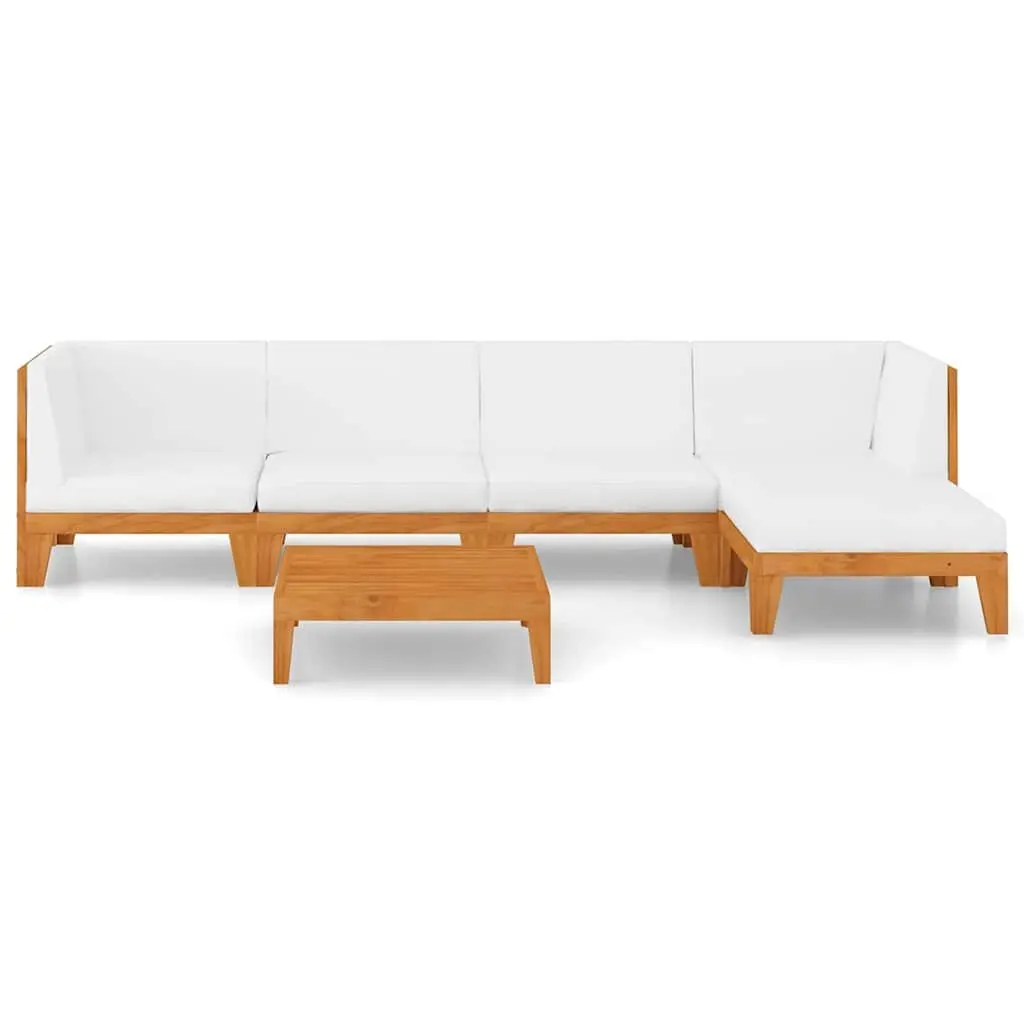 Garden Lounge Set Solid Acacia Wood 6 Piece Modular Outdoor Furniture White with Cushions