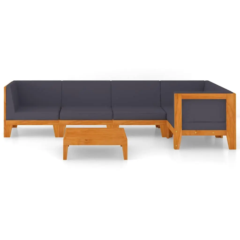 Garden Lounge Set Solid Acacia Wood 6 Piece Outdoor Furniture Grey Cushions