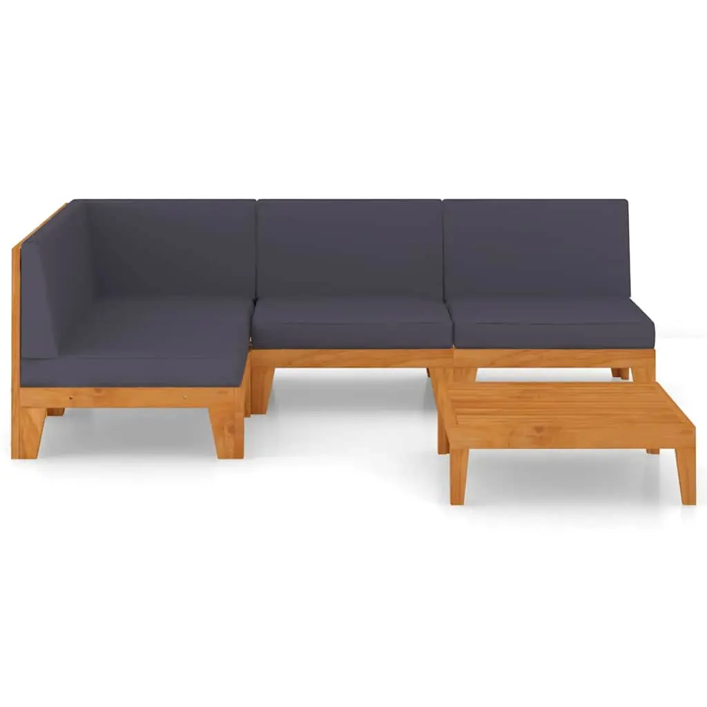 Garden Lounge Set Solid Acacia Wood 5 Piece Outdoor Furniture Grey Cushions