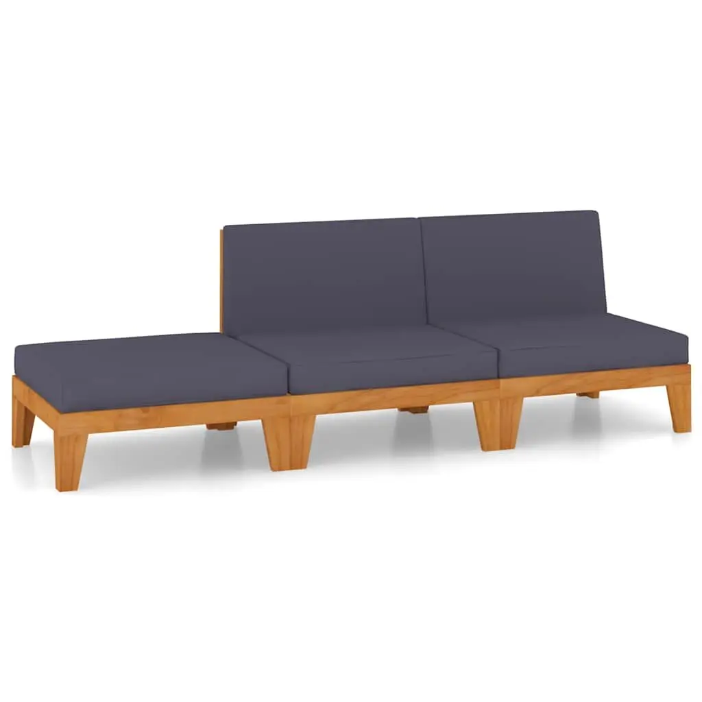 3 Piece Garden Lounge Set with Cushions in Grey