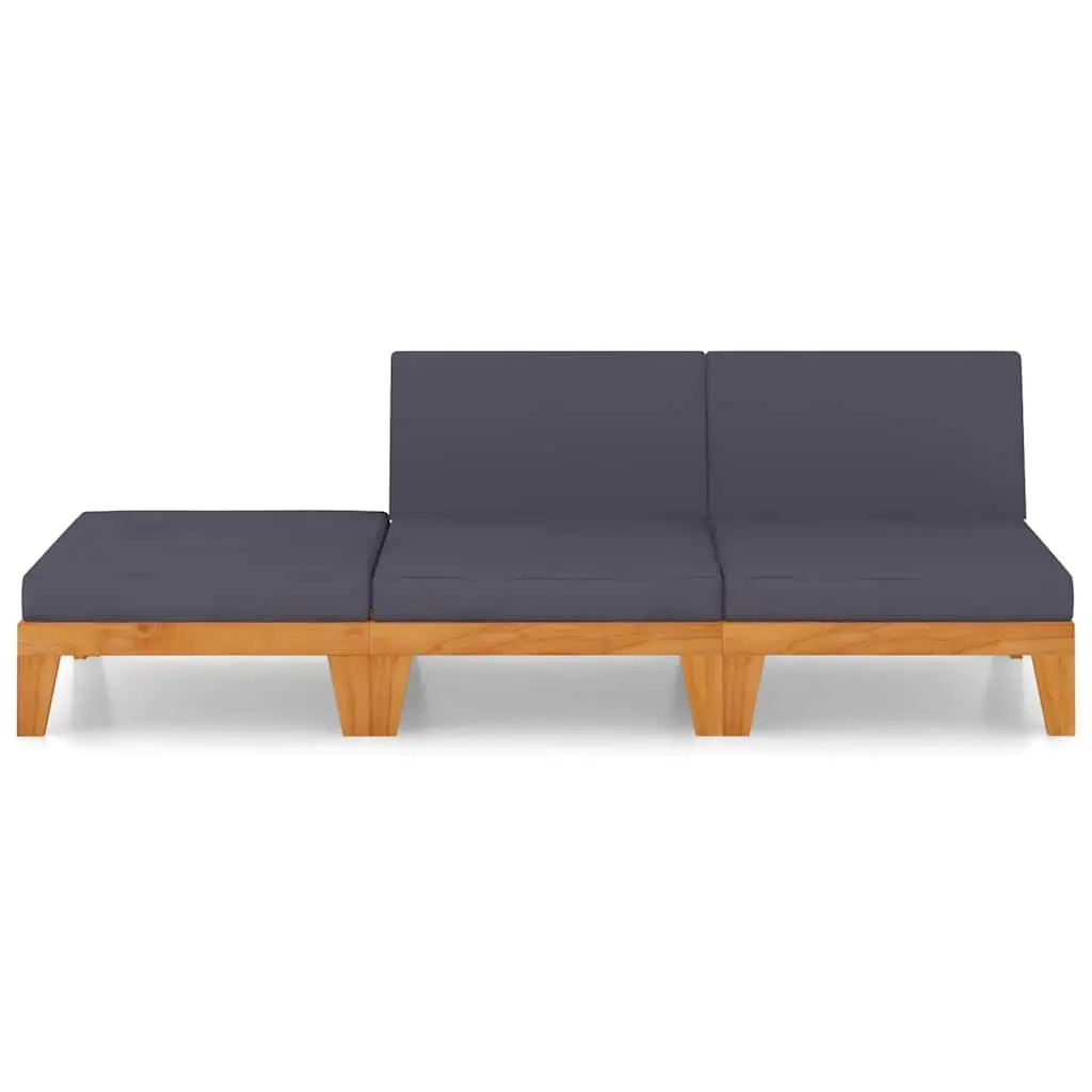 3 Piece Garden Lounge Set with Cushions in Grey