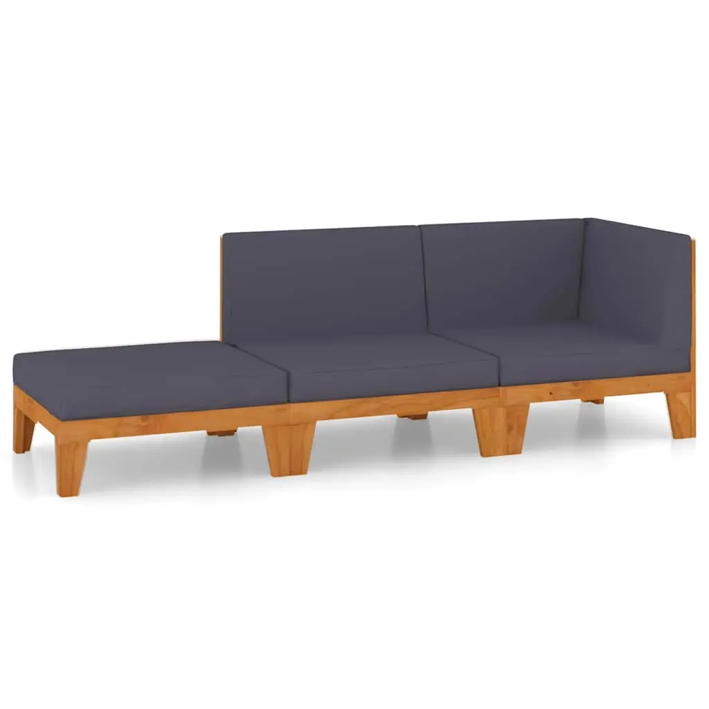 Garden Lounge Set Acacia Wood 3 Piece Grey with Cushions
