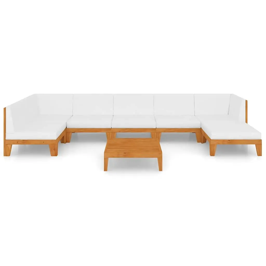 Garden Lounge Set Acacia Wood 8 Piece Outdoor Furniture Modular White with Cushions