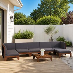 8 Piece Grey Cushioned Garden Lounge Set in Acacia Wood