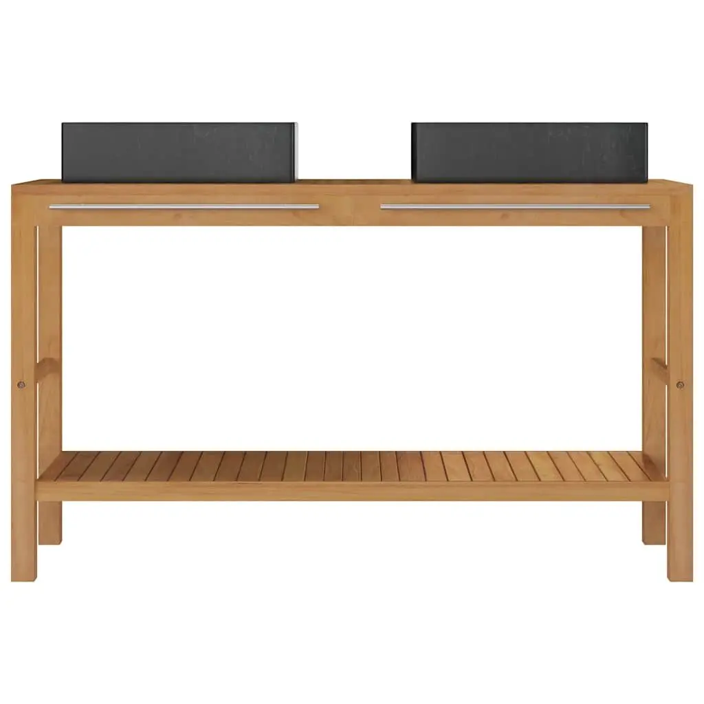 Solid Teak Bathroom Vanity Cabinet with Two Marble Sinks