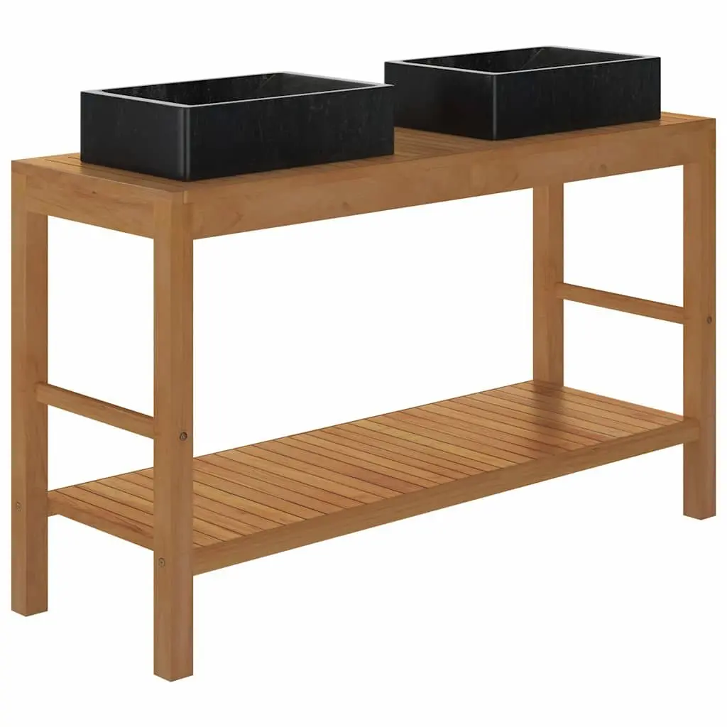 Solid Teak Bathroom Vanity Cabinet with Two Marble Sinks