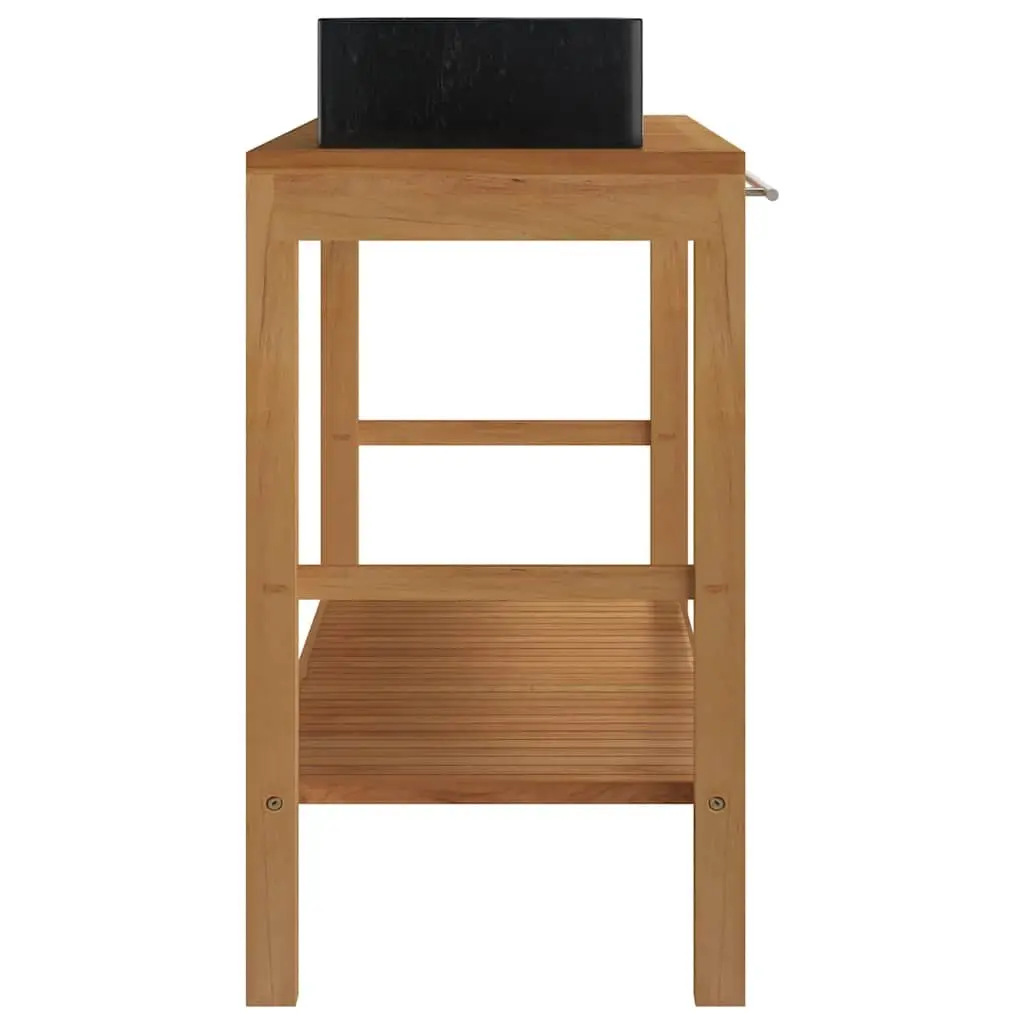 Solid Teak Bathroom Vanity Cabinet with Two Marble Sinks