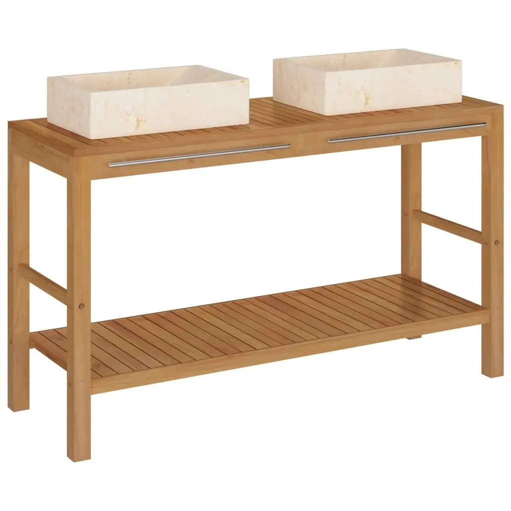 Solid Wood Bathroom Vanity Cabinet with Two Sinks