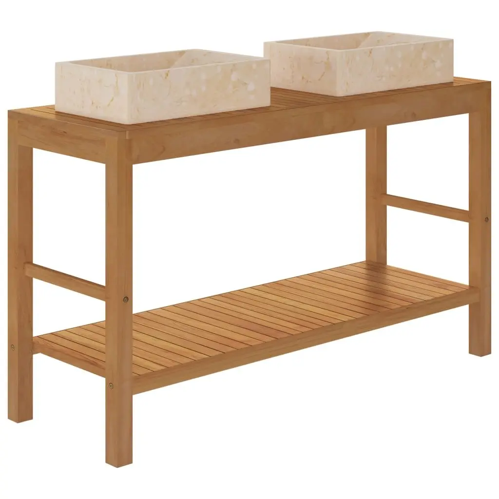 Solid Wood Bathroom Vanity Cabinet with Two Sinks