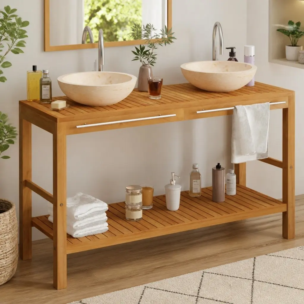 Double Sink Bathroom Vanity Cabinet with Marble Top