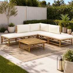 6-Piece Bamboo Garden Lounge Set with Cream Cushions