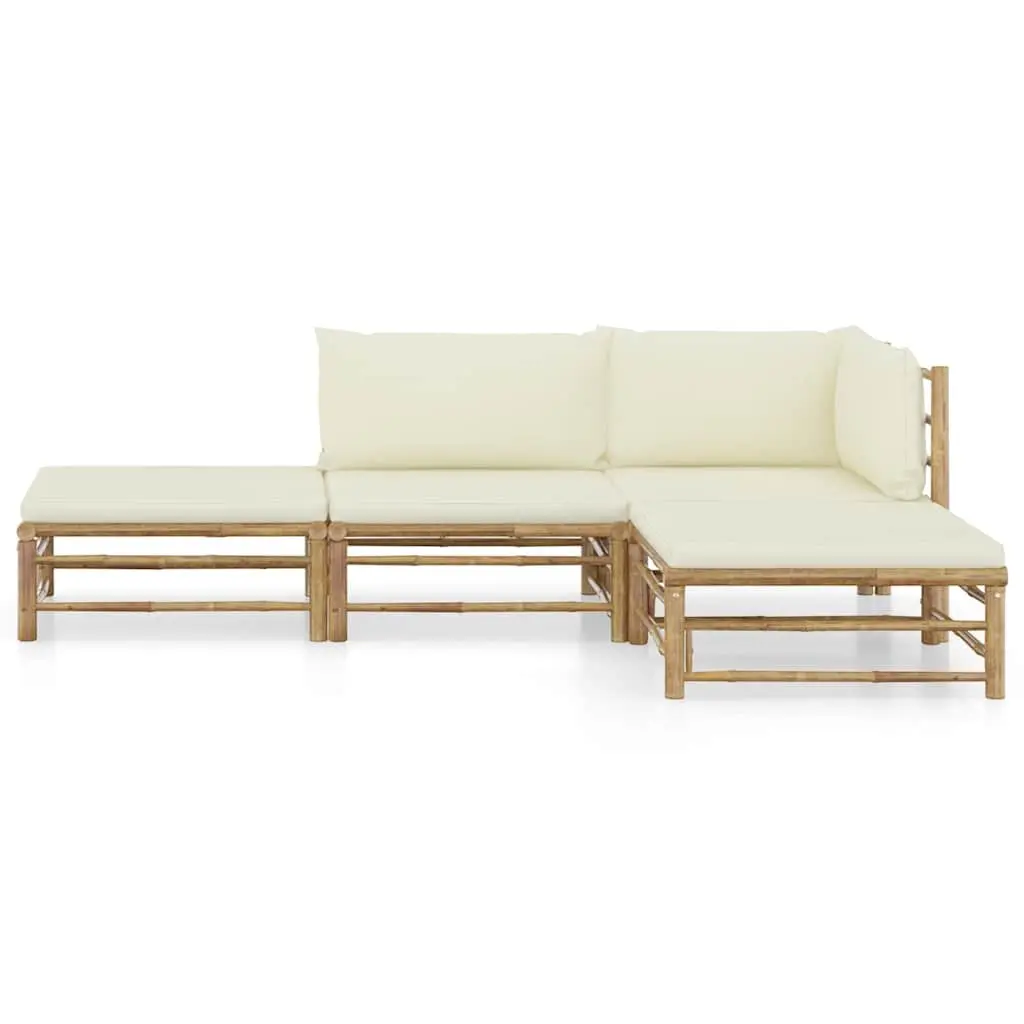 4 Piece Bamboo Garden Lounge Set Modular Cream Cushions