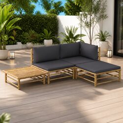 Durable Bamboo Lounge Set with Dark Grey Cushions