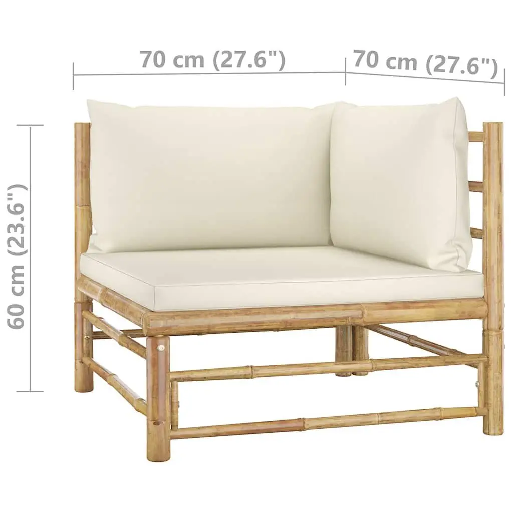 5 Piece Bamboo Garden Lounge Set Outdoor Furniture with Cream White Cushions