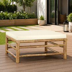6-Piece Modular Bamboo Lounge Set with Cream Cushions