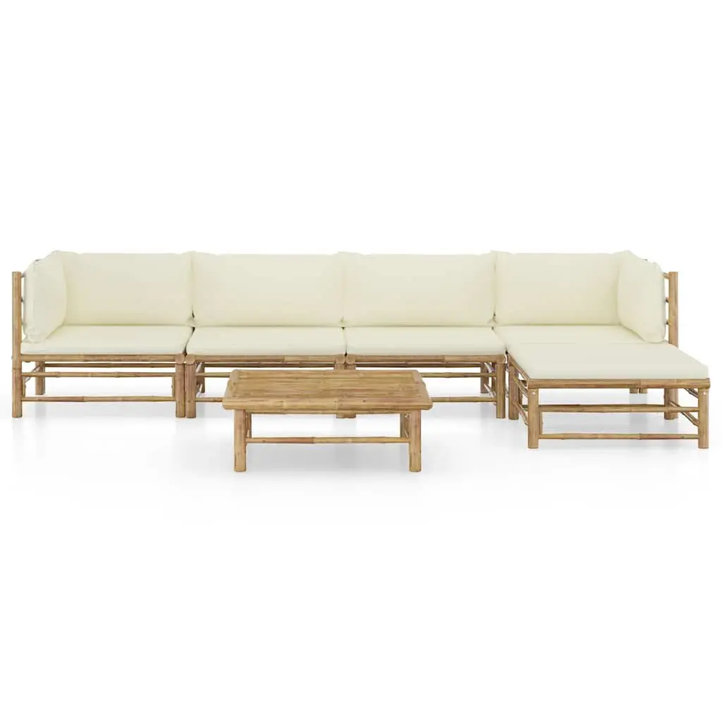 6 Piece Bamboo Garden Lounge Set Outdoor Patio Furniture with Cream Cushions