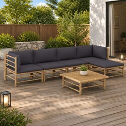 Garden Lounge Set 6 Piece Bamboo Outdoor Furniture Modular Sectional Grey
