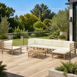 Durable 7-Piece Bamboo Garden Lounge Set with Cushions