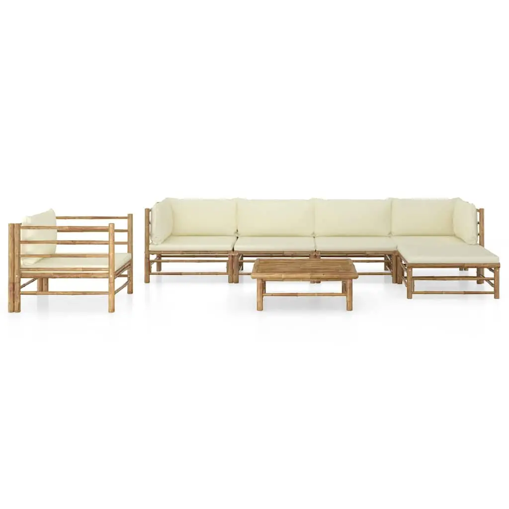 Garden Lounge Set Bamboo 7 Piece Modular Outdoor Furniture Cream White