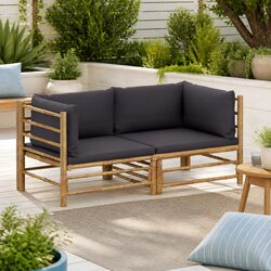 Bamboo Lounge Set for Outdoor Relaxation with Grey Cushions