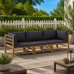 Durable Bamboo Garden Lounge Set with Grey Cushions