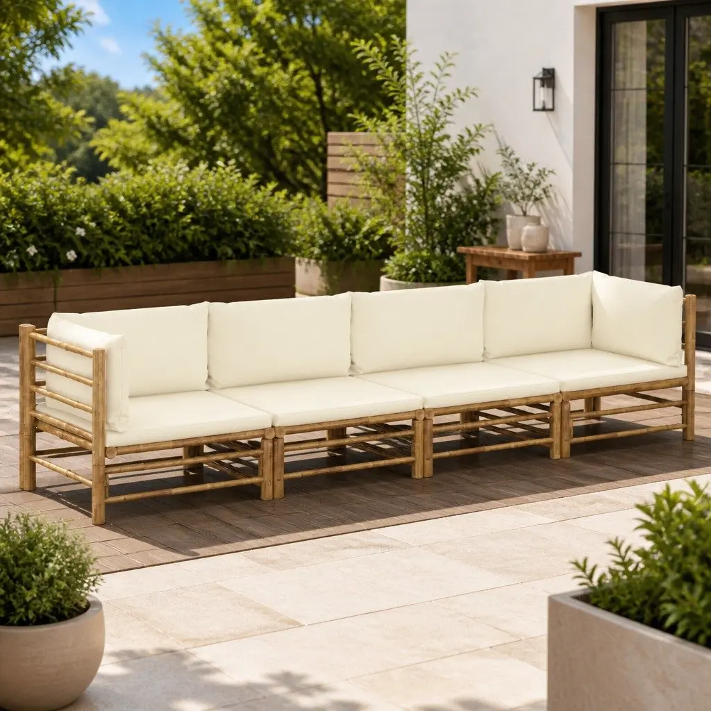 4-Piece Bamboo Garden Lounge Set with Cushions