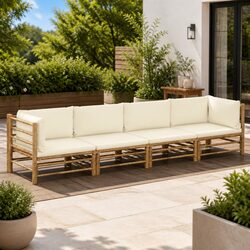4-Piece Bamboo Garden Lounge Set with Cushions