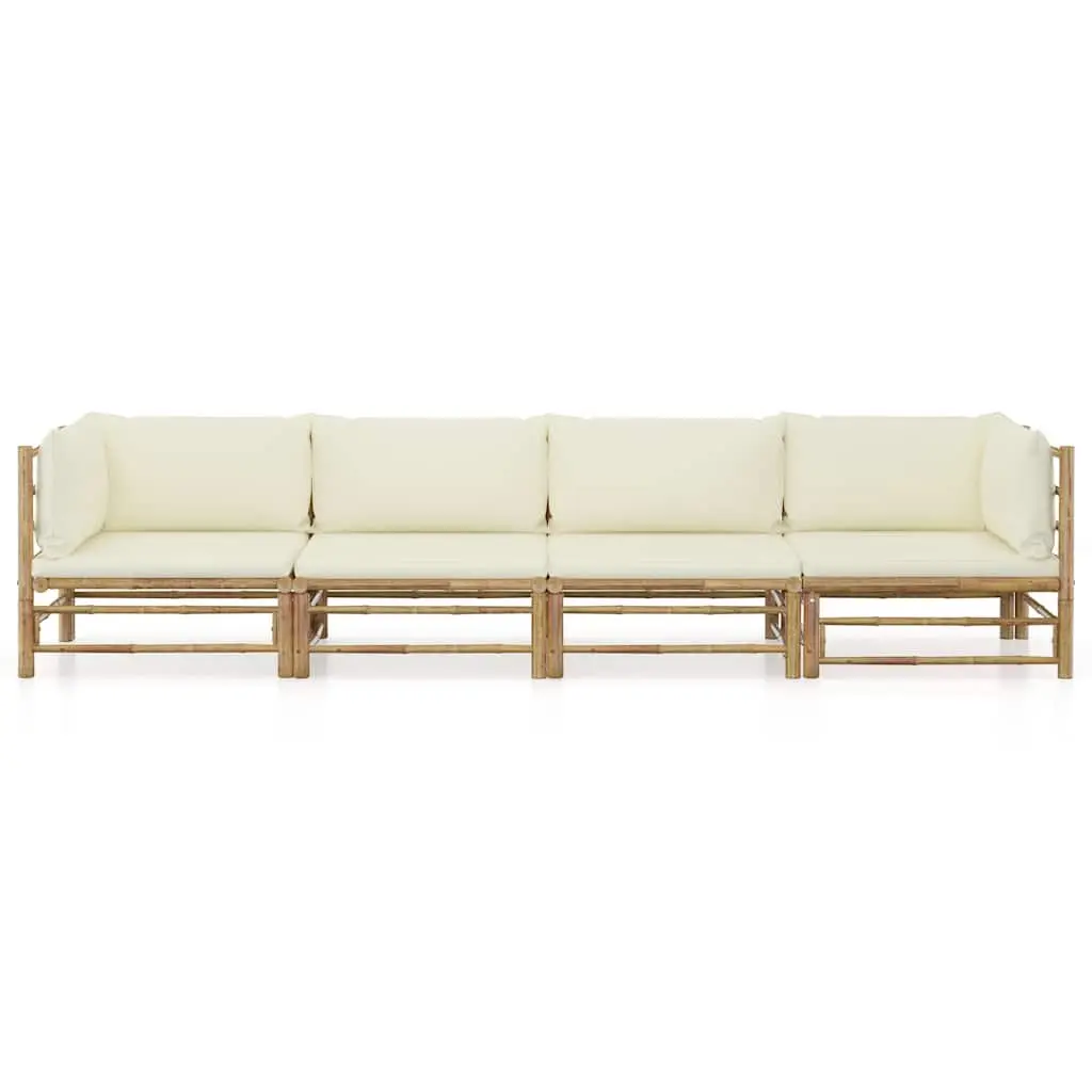 4-Piece Bamboo Garden Lounge Set with Cushions