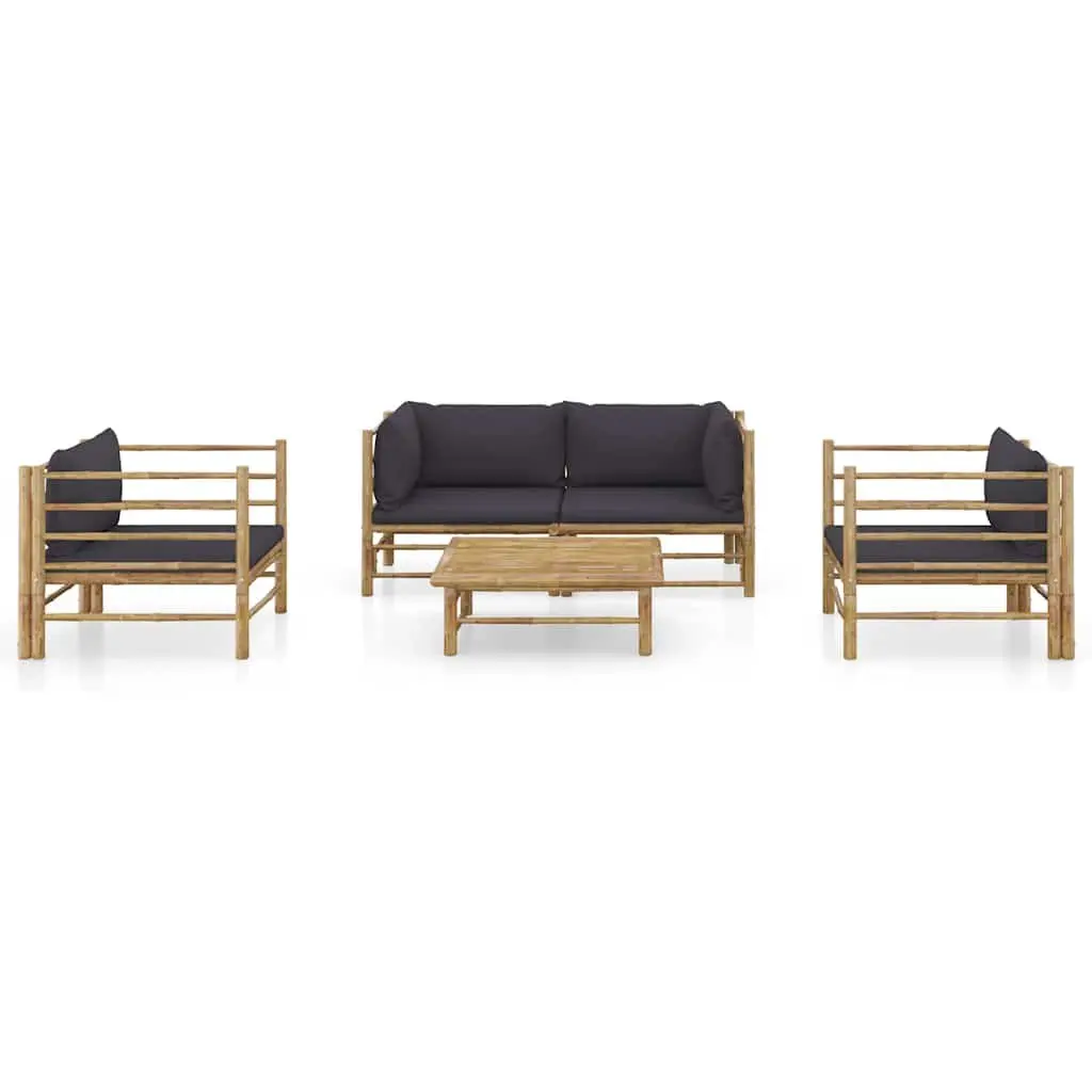 Modular Outdoor Lounge Set Bamboo Dark Grey Cushions 5 Piece Garden Furniture