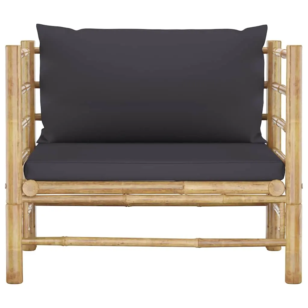 Modular Outdoor Lounge Set Bamboo Dark Grey Cushions 5 Piece Garden Furniture