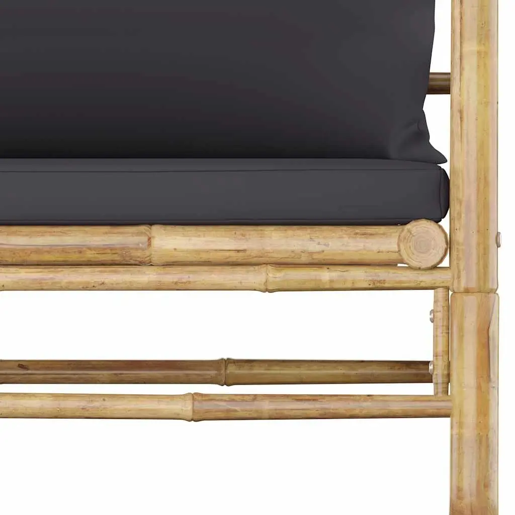 Modular Outdoor Lounge Set Bamboo Dark Grey Cushions 5 Piece Garden Furniture