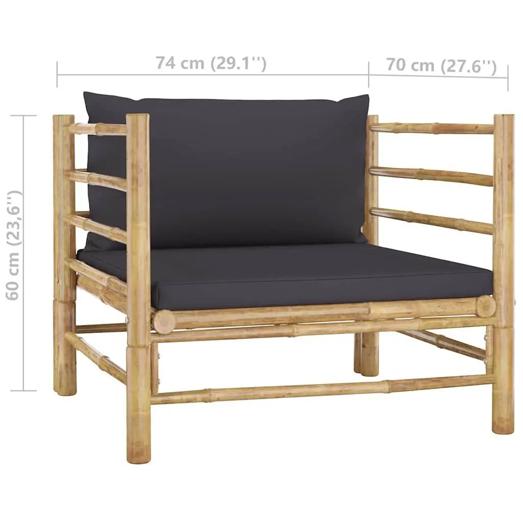 Modular Outdoor Lounge Set Bamboo Dark Grey Cushions 5 Piece Garden Furniture