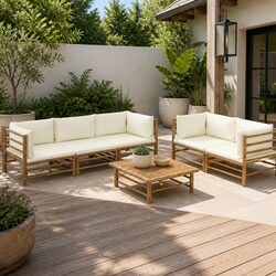 Bamboo Garden Lounge Set 6 Piece Modular Patio Furniture
