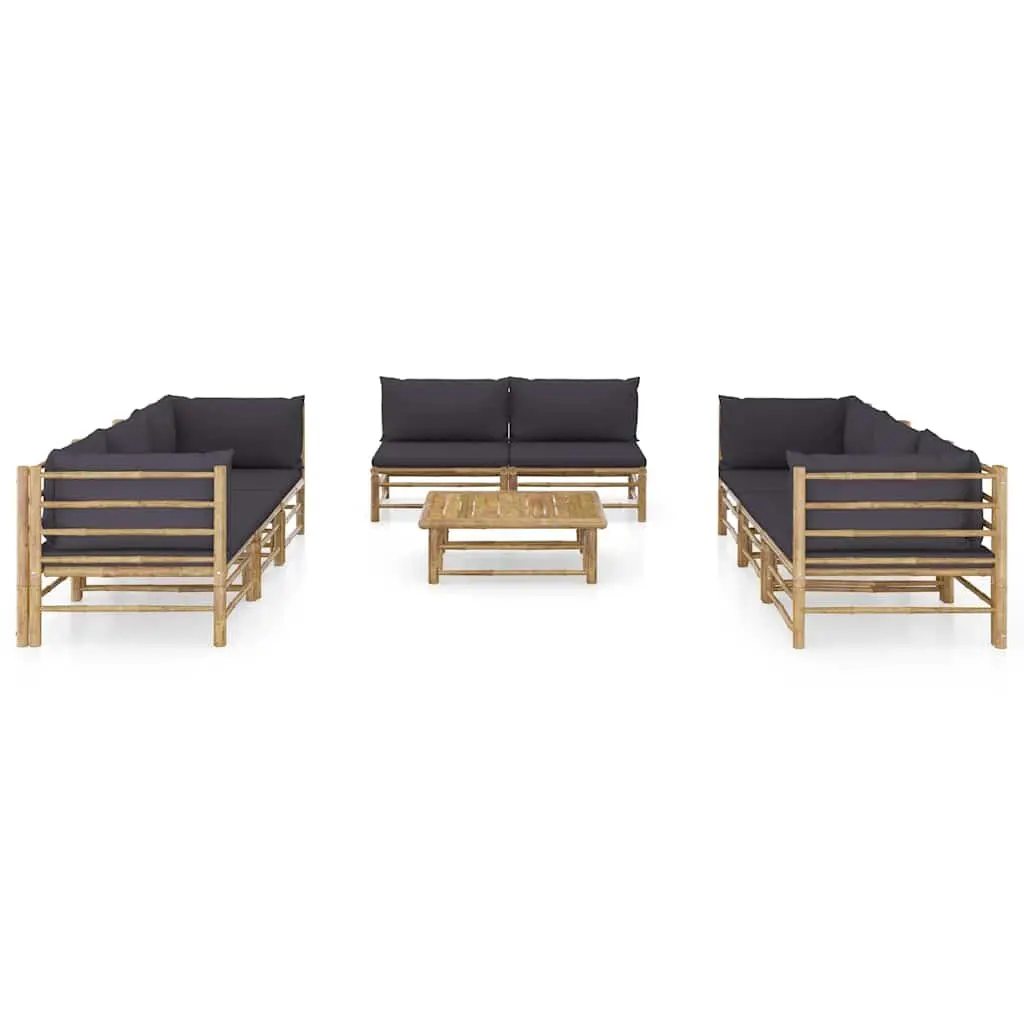 Modular 9 Piece Bamboo Lounge Set with Grey Cushions